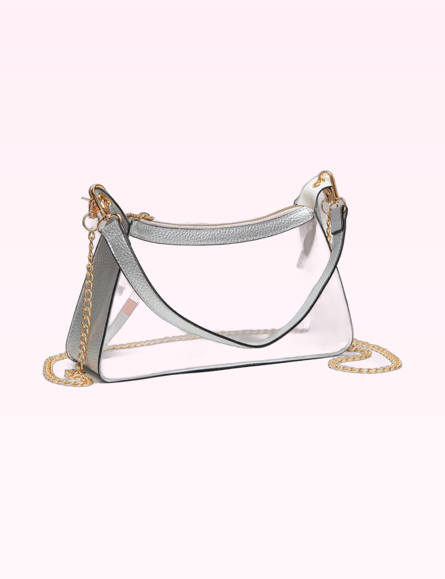 Ninety Nine Boutique super-pale pink accessory product photo: Silver Clear Baguette Hand Bag (September 30, 2026)