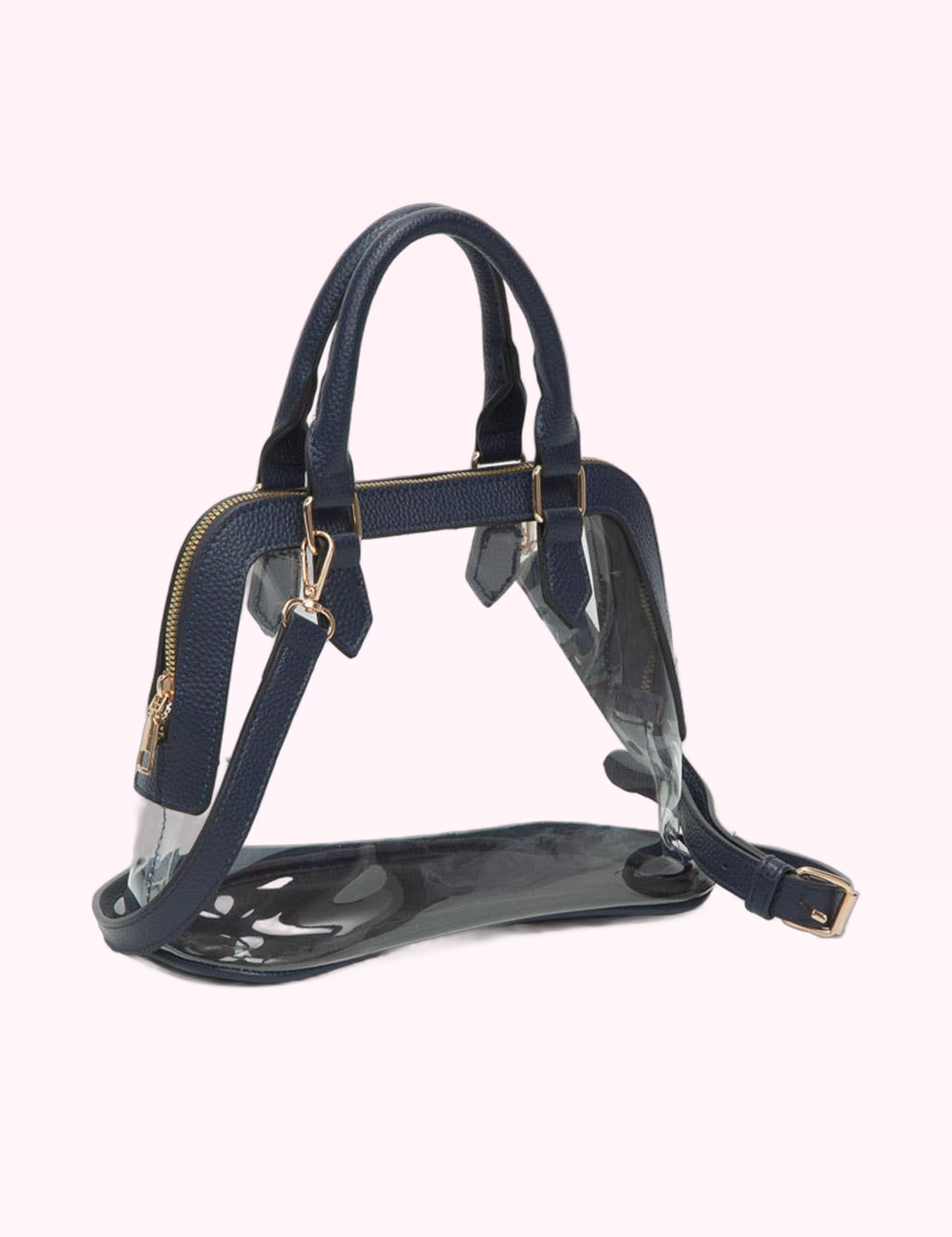 Ninety Nine Boutique super-pale pink accessory product photo: Navy Trim Clear Structured Handbag (September 30, 2026)