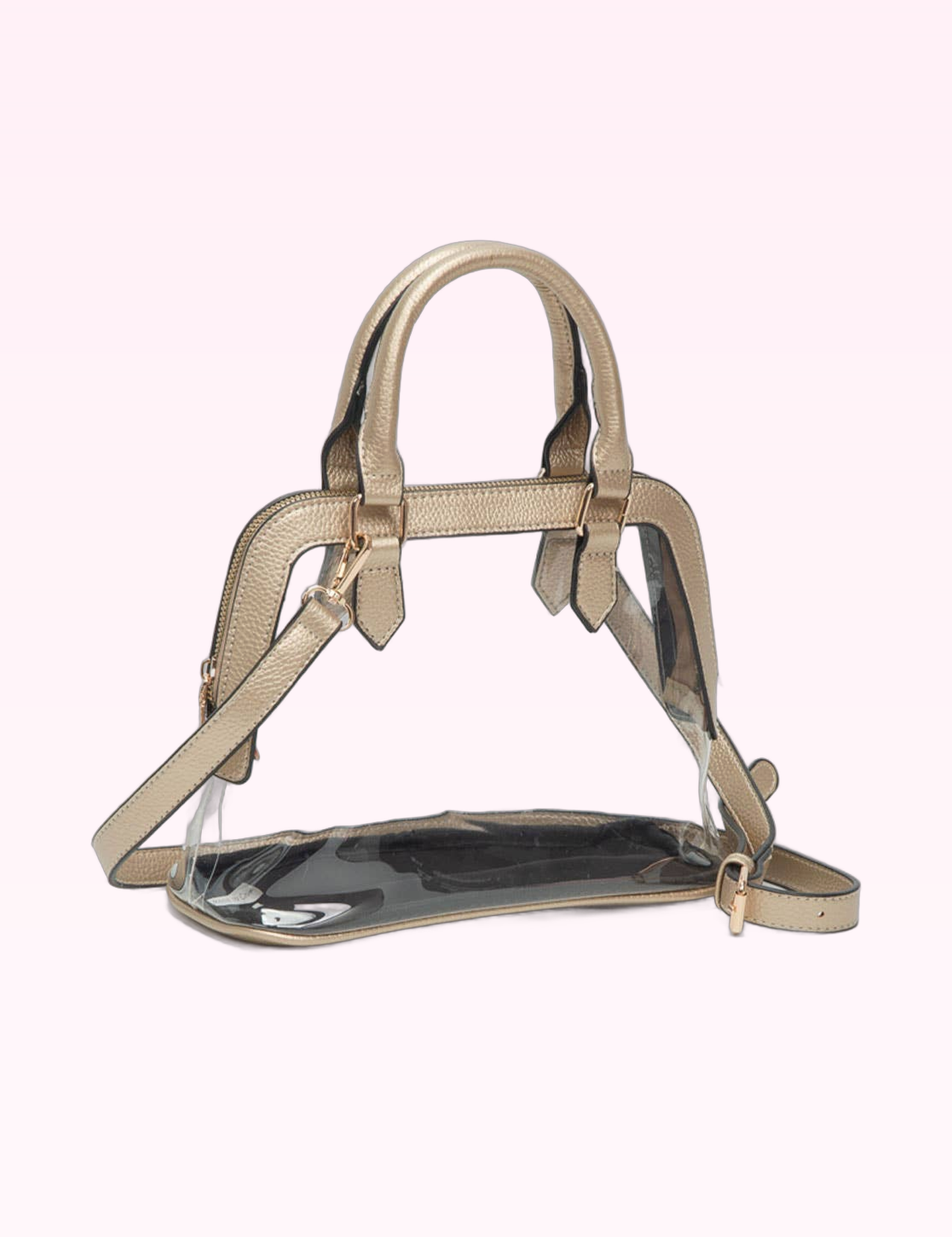 Ninety Nine Boutique super-pale pink accessory product photo: Gold Trim Clear Structured Handbag (September 30, 2026)
