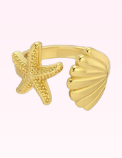 Ninety Nine Boutique super-pale pink accessory product photo: Starfish And Shell Adjustable Ring (September 30, 2026)
