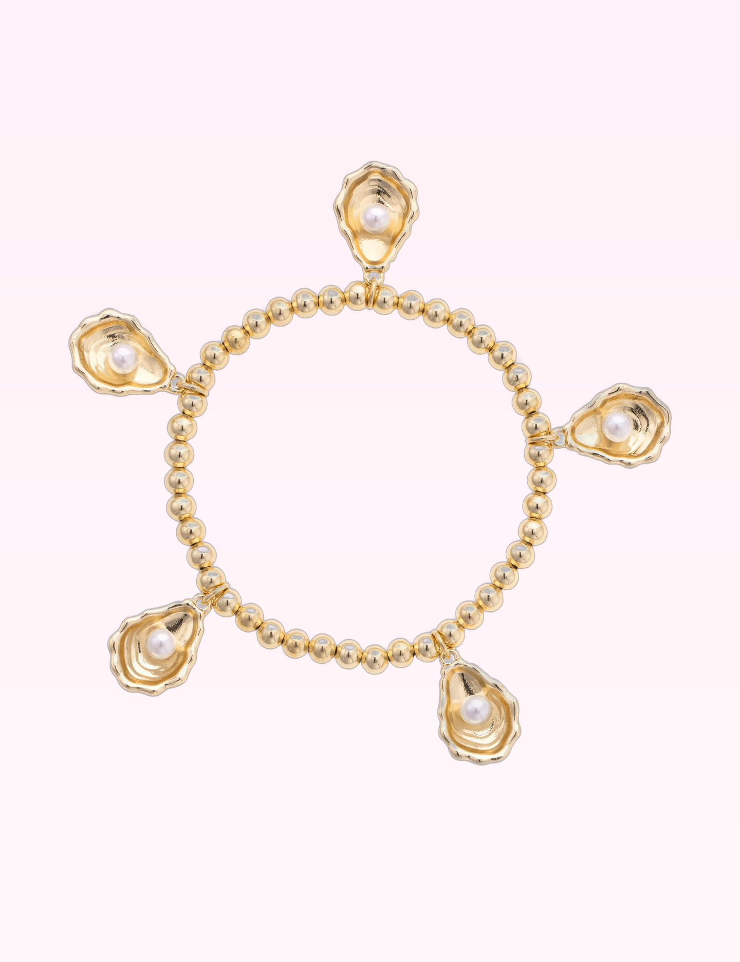 Ninety Nine Boutique super-pale pink accessory product photo: Oyster & Pearl Stretch Bracelet in Shiny Gold (September 30, 2026)