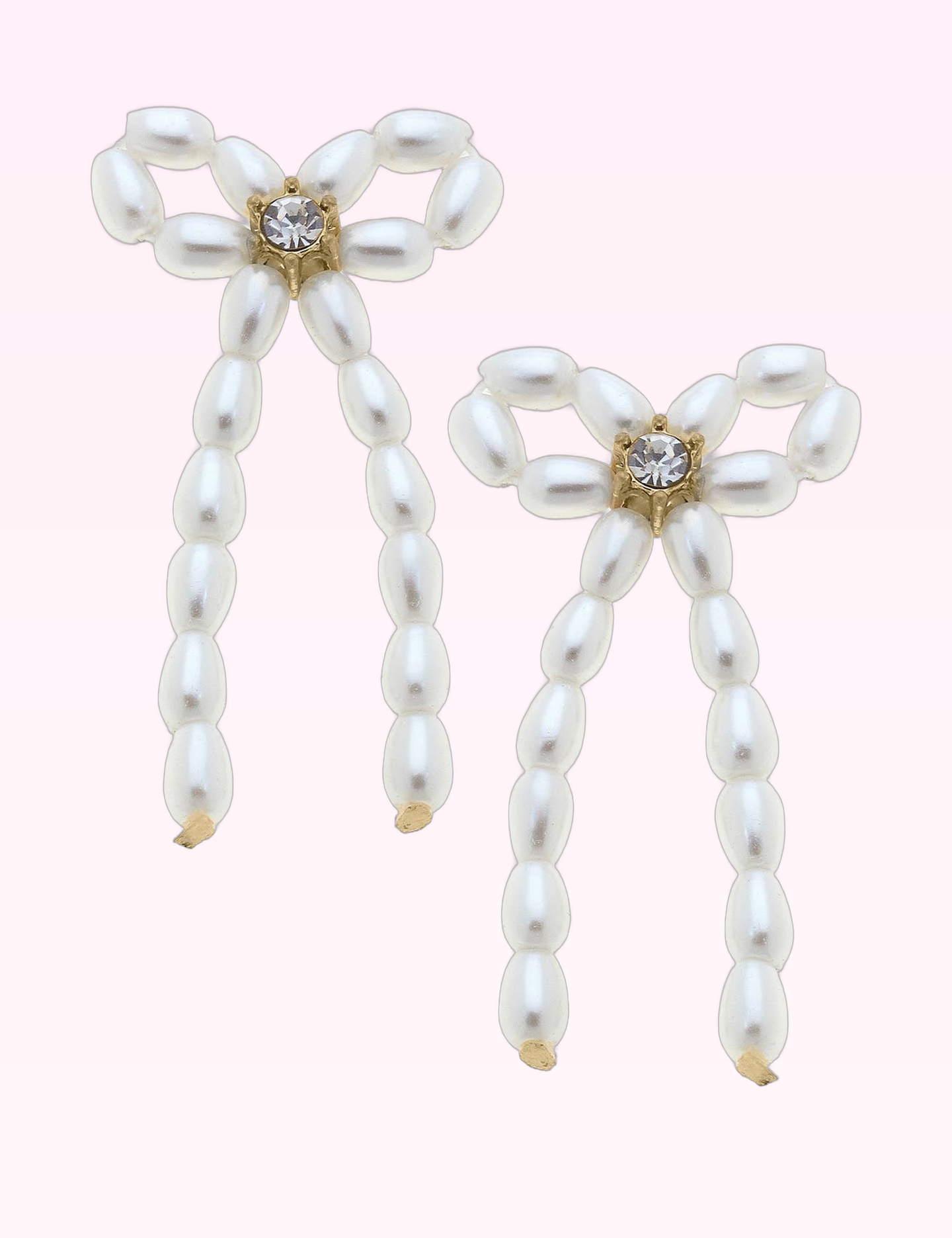 Ninety Nine Boutique super-pale pink accessory product photo: Kristin Pearl Beaded Bow Earrings in Ivory (September 30, 2026)