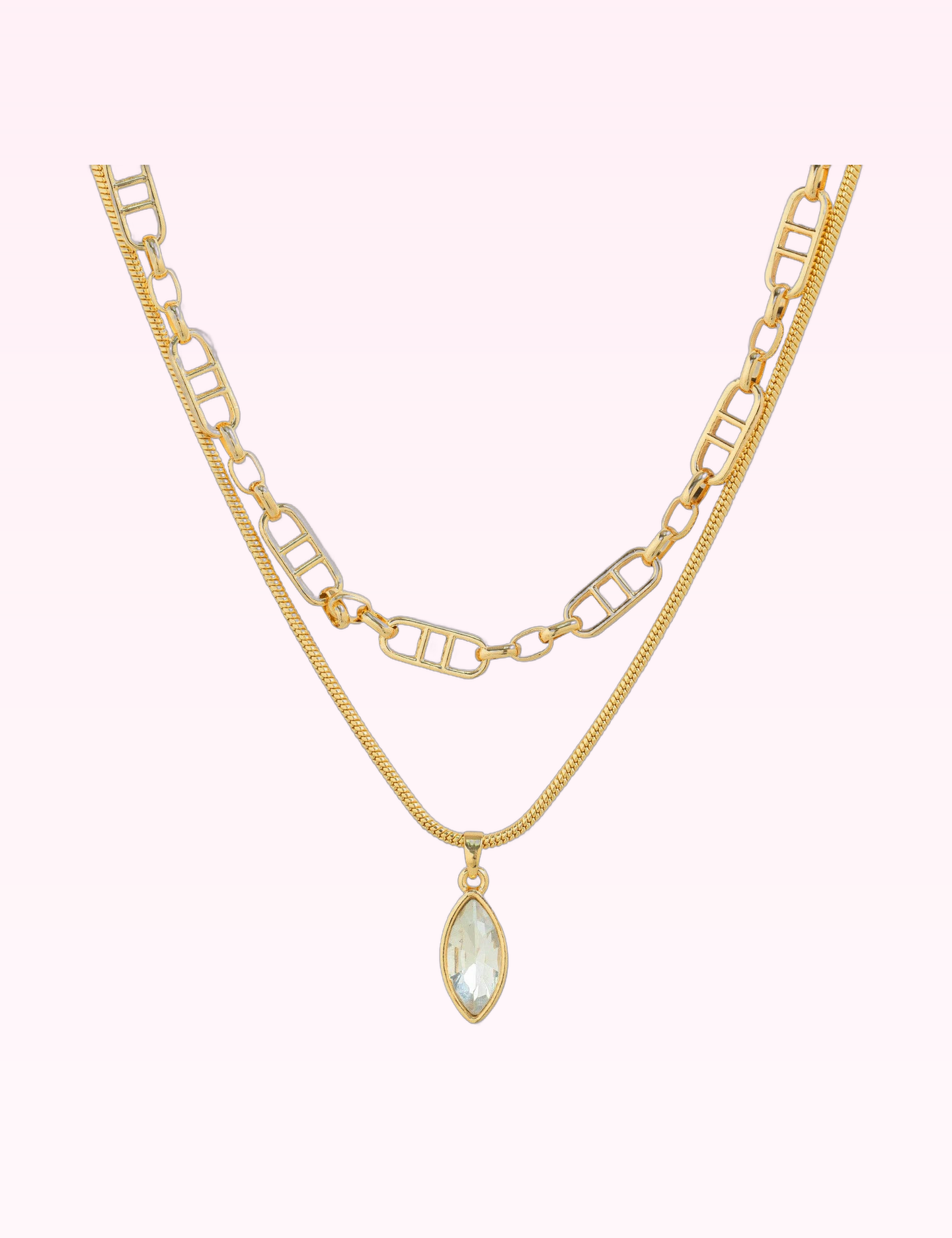 Ninety Nine Boutique super-pale pink accessory product photo: 2 Layered Marquise Stone Mixed Link Necklace (September 30, 2026)