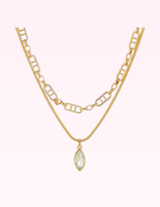 Ninety Nine Boutique super-pale pink accessory product photo: 2 Layered Marquise Stone Mixed Link Necklace (September 30, 2026)