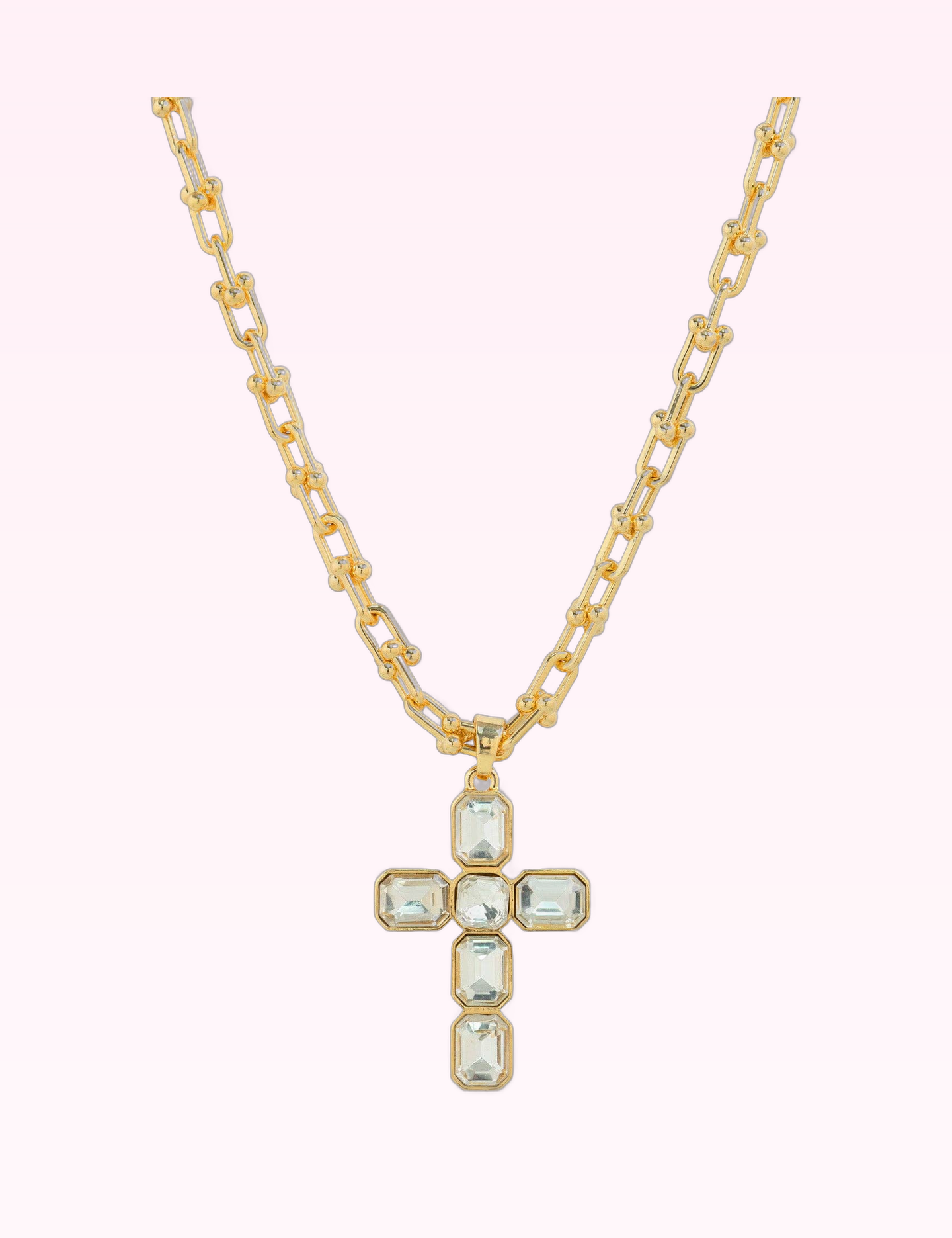 Ninety Nine Boutique super-pale pink accessory product photo: Gold Pave Cross U Link Chain Necklace (September 30, 2026)