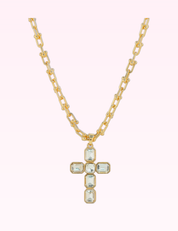 Ninety Nine Boutique super-pale pink accessory product photo: Gold Pave Cross U Link Chain Necklace (September 30, 2026)