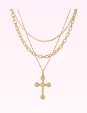 Ninety Nine Boutique super-pale pink accessory product photo: 3 Layered Vintage Hammered Cross Necklace (September 30, 2026)