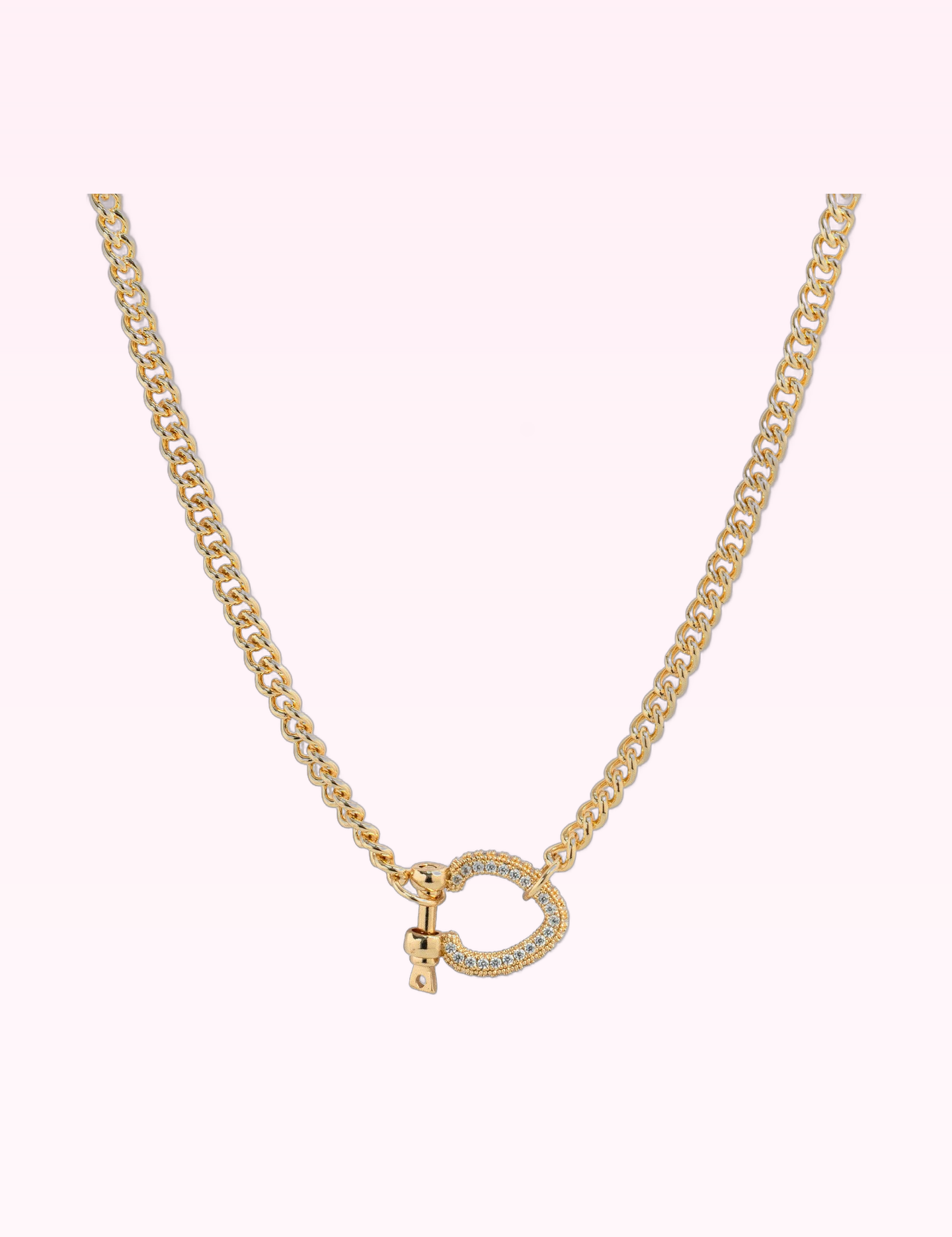 Ninety Nine Boutique super-pale pink accessory product photo: CZ Pave Chunky Horsebit Carabiner Necklace (September 30, 2026)