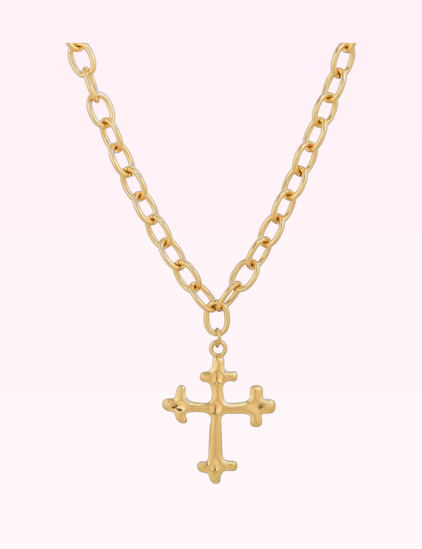 Ninety Nine Boutique super-pale pink accessory product photo: Bold Oval Chain Cross Necklace (September 30, 2026)
