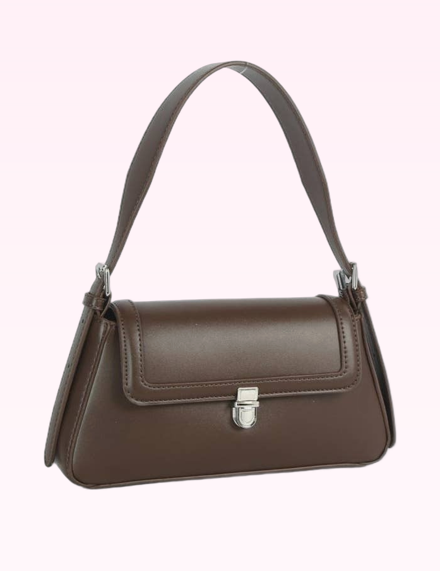 Ninety Nine Boutique super-pale pink accessory product photo: Vegan Leather Push Lock Flap Shoulder Baguette Bag (September 30, 2026)
