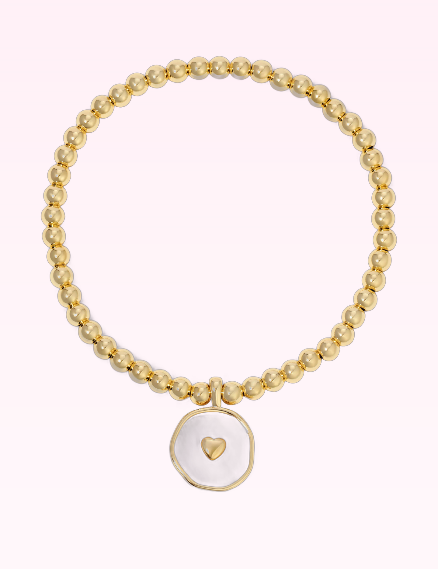 Ninety Nine Boutique super-pale pink accessory product photo: Heart Accented Shell Charm Stretch Bracelet (September 30, 2026)