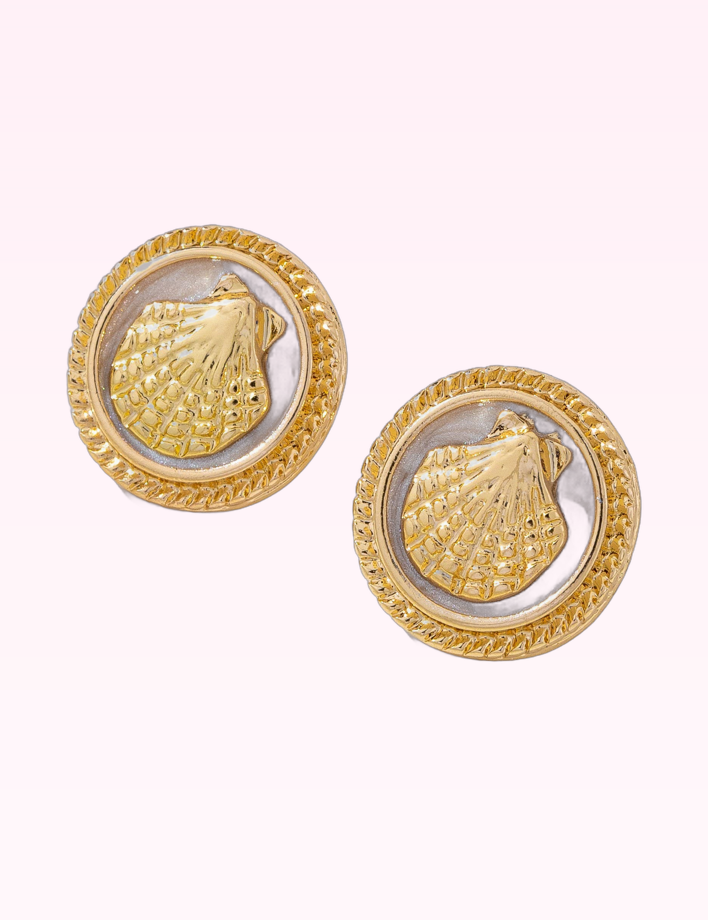 Ninety Nine Boutique super-pale pink accessory product photo: Shell Enamel Button Earrings (September 30, 2026)