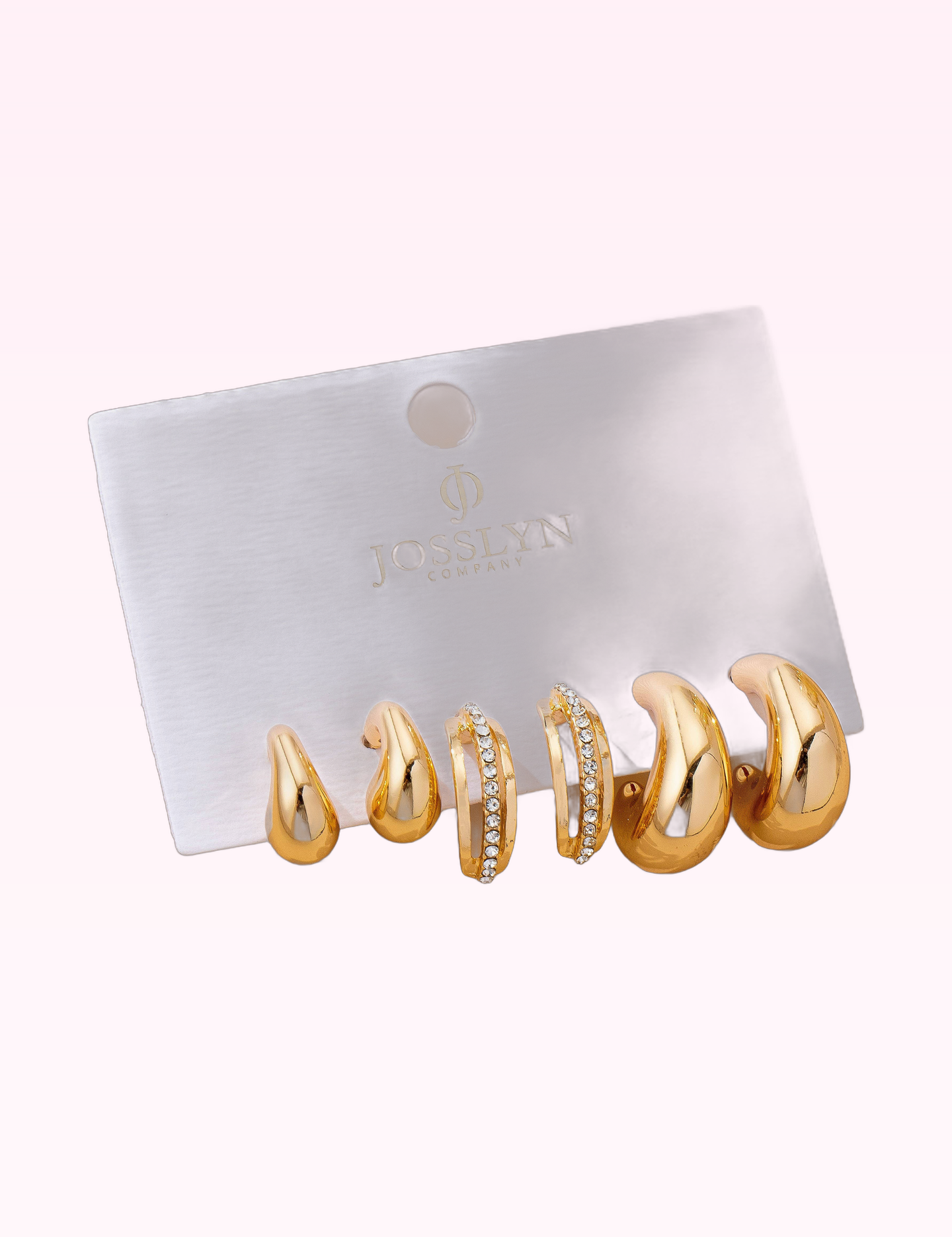 Ninety Nine Boutique super-pale pink accessory product photo: Chunky Hoop Rhinestone Trio Earring Set (September 30, 2026)