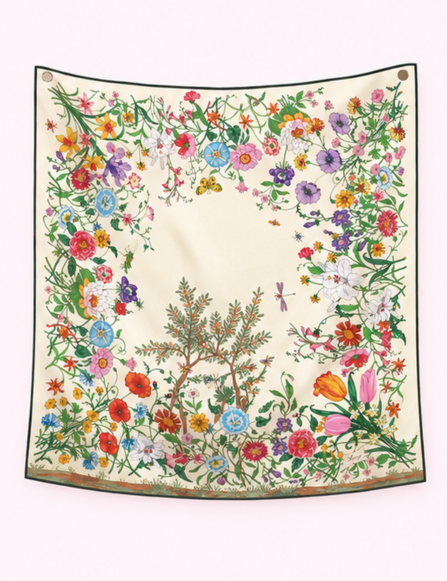 Ninety Nine Boutique super-pale pink accessory product photo: White Jungle Birds Twill Silk Sun Scarf (September 30, 2026)
