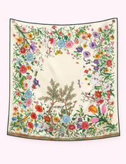 Ninety Nine Boutique super-pale pink accessory product photo: White Jungle Birds Twill Silk Sun Scarf (September 30, 2026)