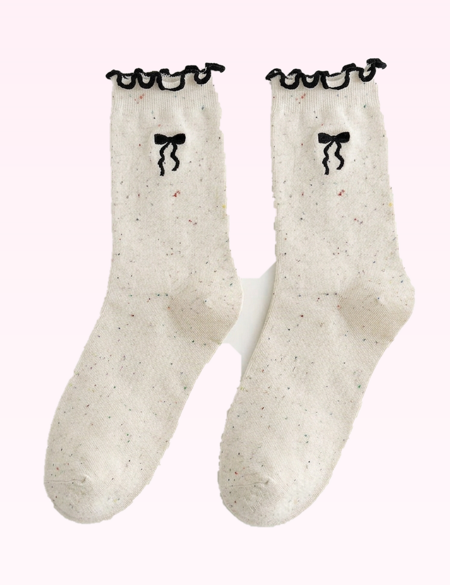 Ninety Nine Boutique super pale pink accessory photo: Black Ruffle Bows Embroidered Socks (2026-09-29)