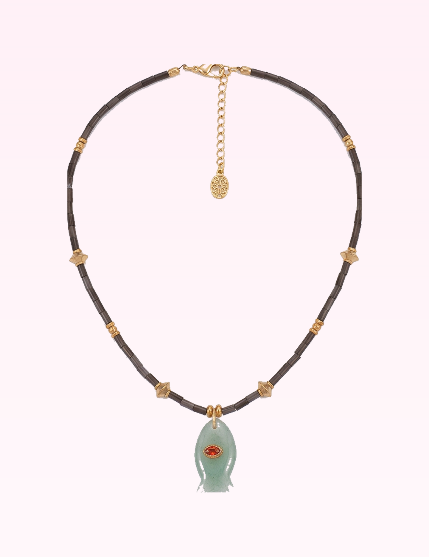 Ninety Nine Boutique super pale pink accessory photo: Green Fish Necklace With Gem (2026-09-29)