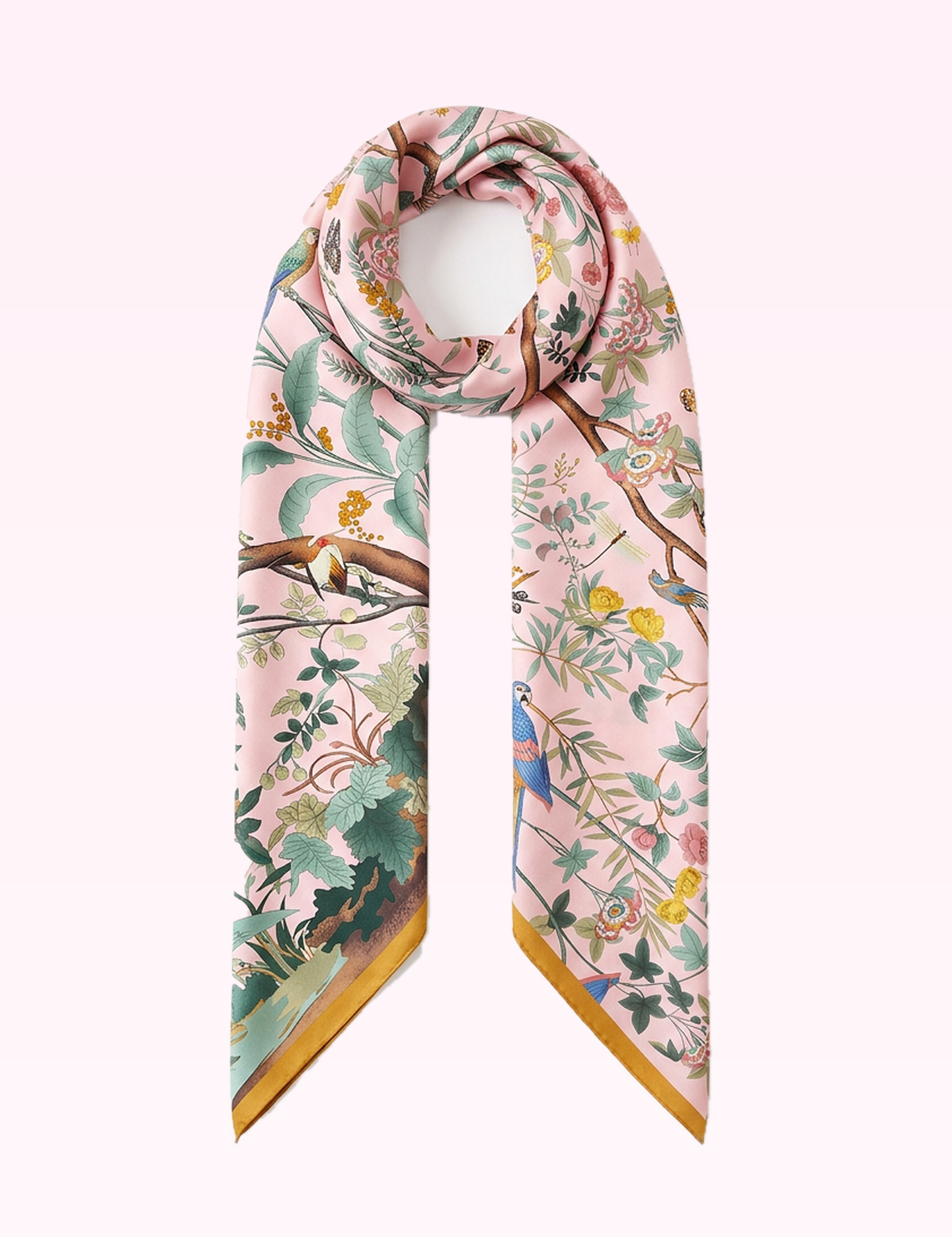 Ninety Nine Boutique super pale pink accessory photo: Pink Jungle Birds Twill Silk Sun Scarf (2026-09-29)