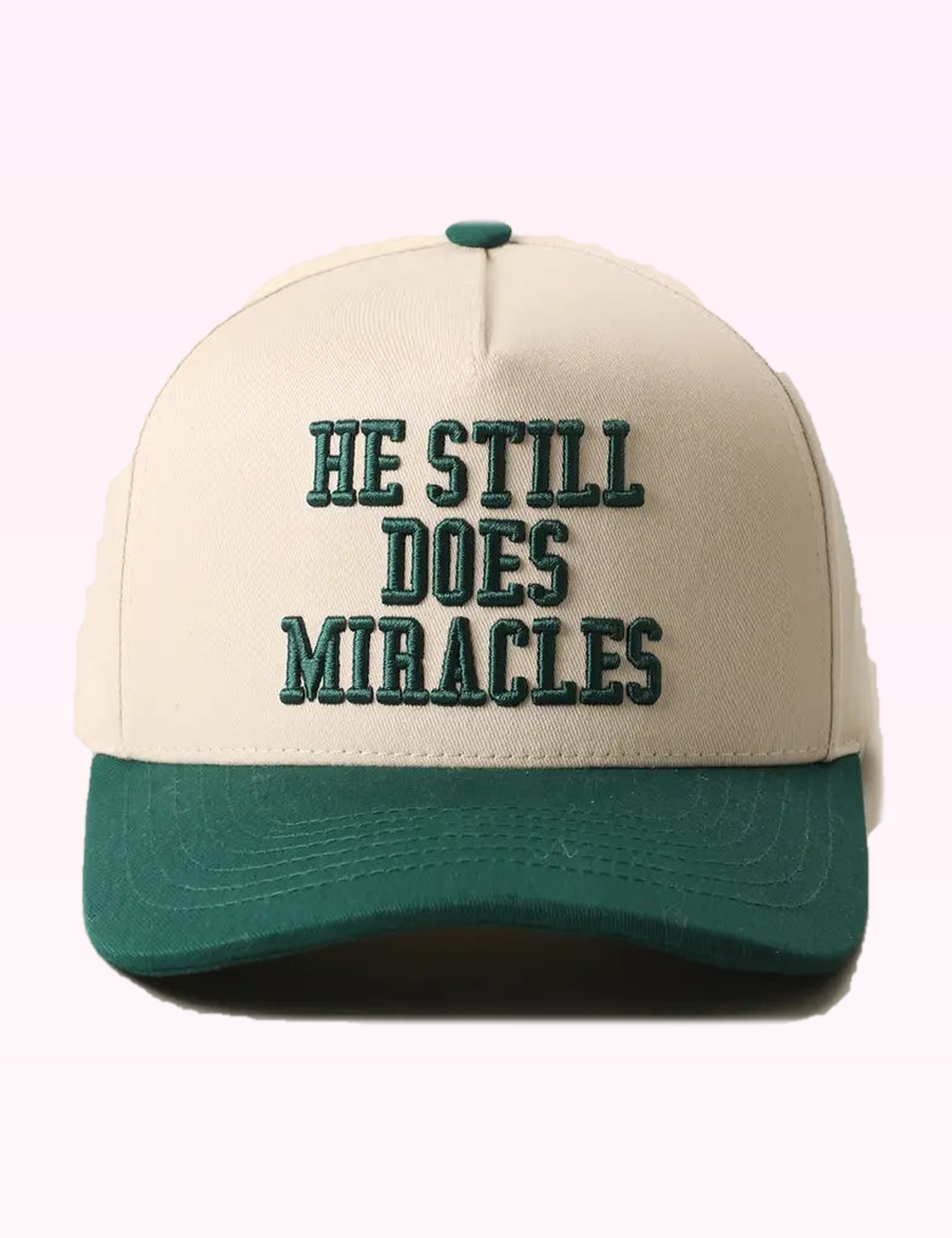 Ninety Nine Boutique super pale pink accessory photo: Green He Still Does Miracles Hat (2026-09-29)
