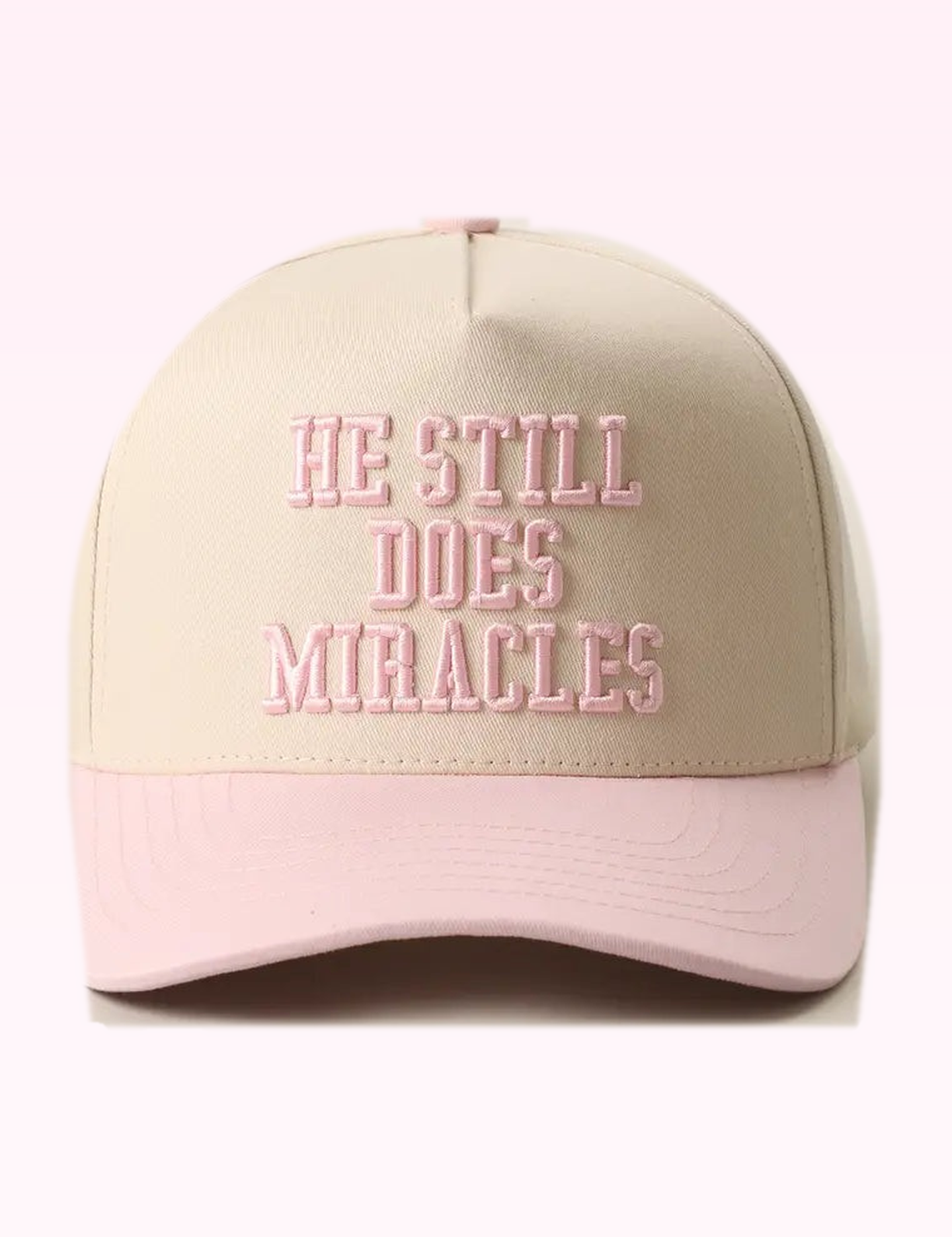 Ninety Nine Boutique super pale pink accessory photo: Light Pink He Still Does Miracles Hat (2026-09-29)