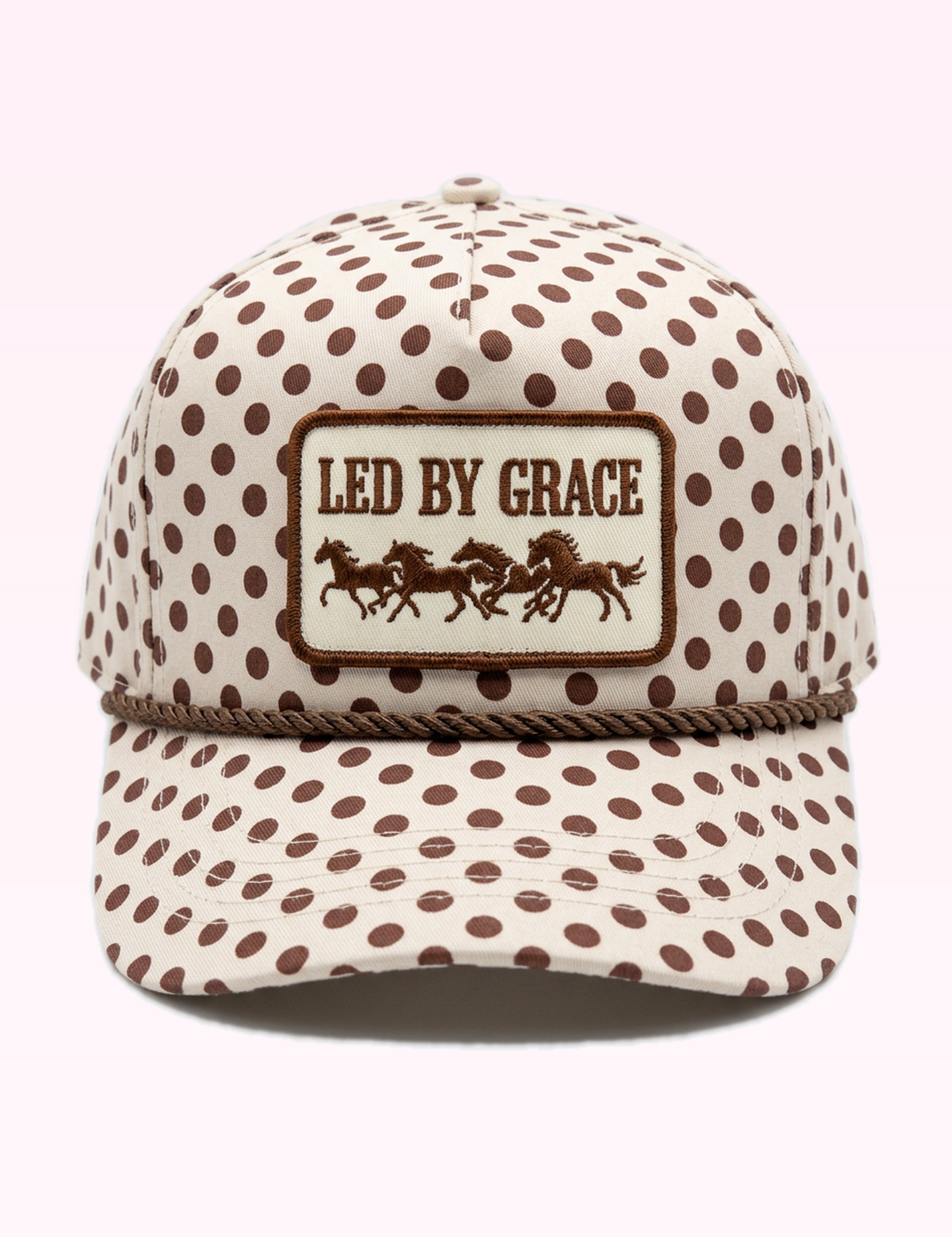 Ninety Nine Boutique super pale pink accessory photo: Led By Grace Cream & Brown Polka Dot Patch Hat (2026-09-29)