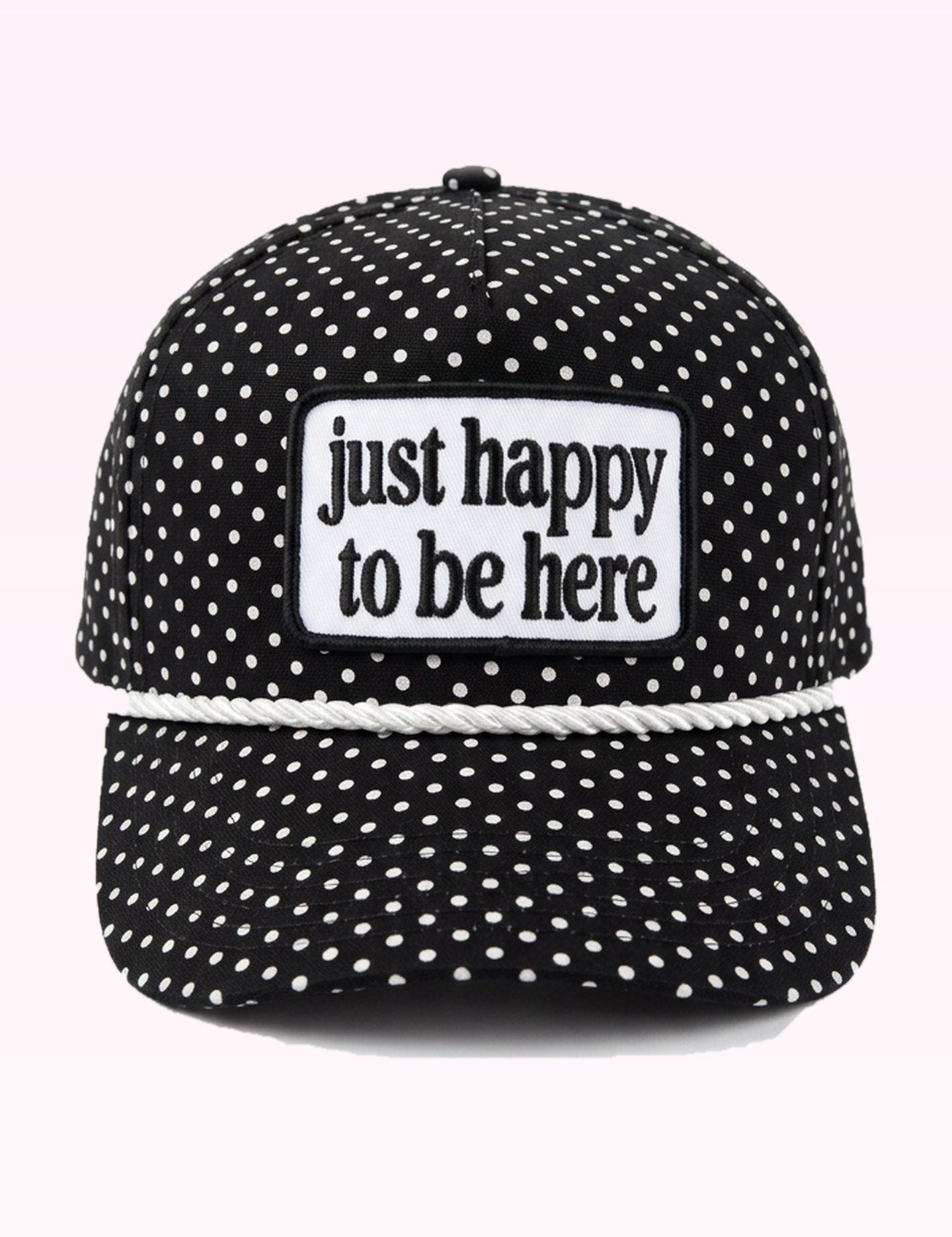 Ninety Nine Boutique super pale pink accessory photo: Just Happy To Be Here Polka Dot Patch Hat Game Day Hat (2026-09-29)