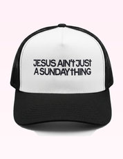 Ninety Nine Boutique super pale pink accessory photo: Jesus Ain't Just A Sunday Thing- Embroidered Hat (2026-09-29)
