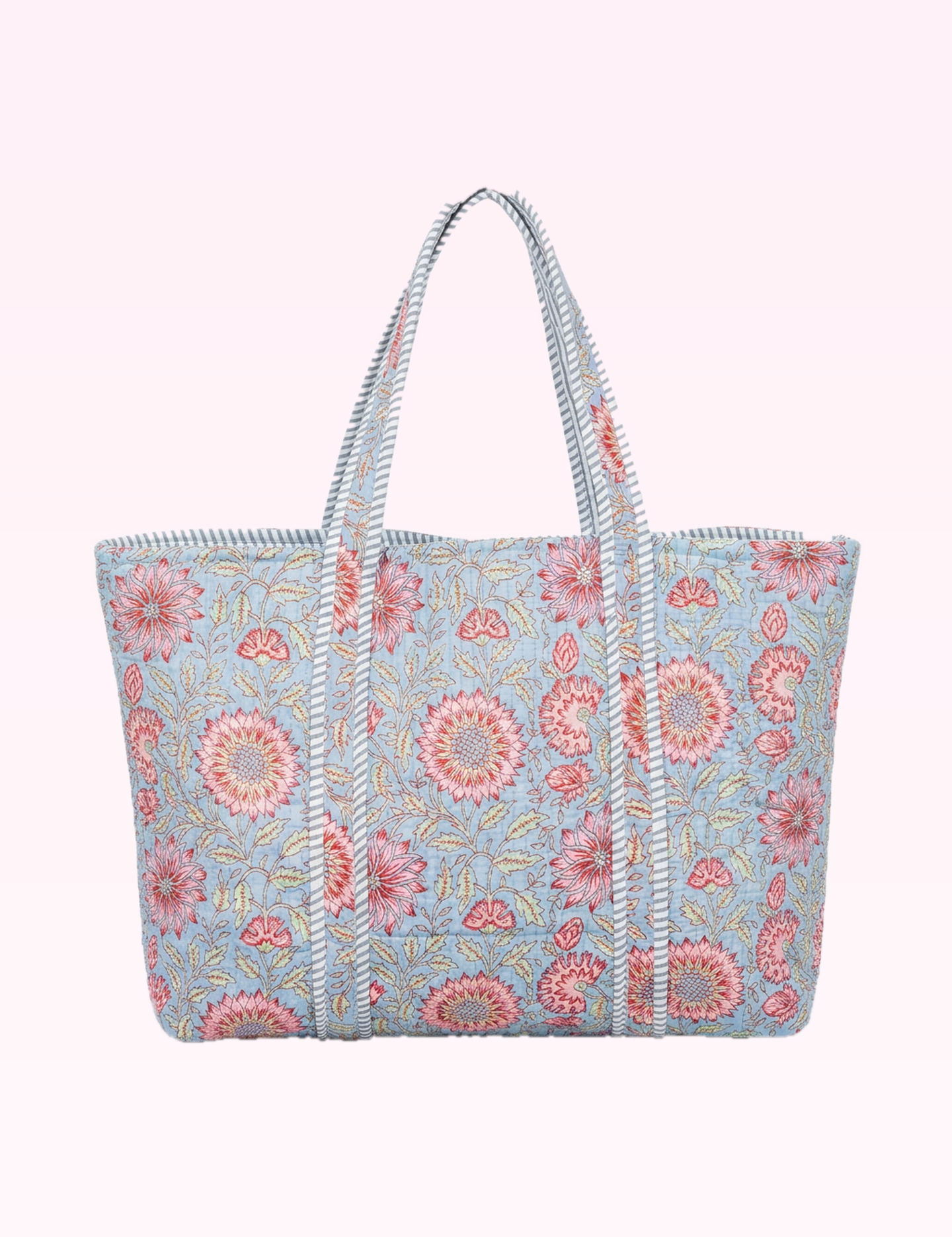Ninety Nine Boutique super pale pink accessory photo: Light Blue Floral Quilted Tote (2026-09-29)