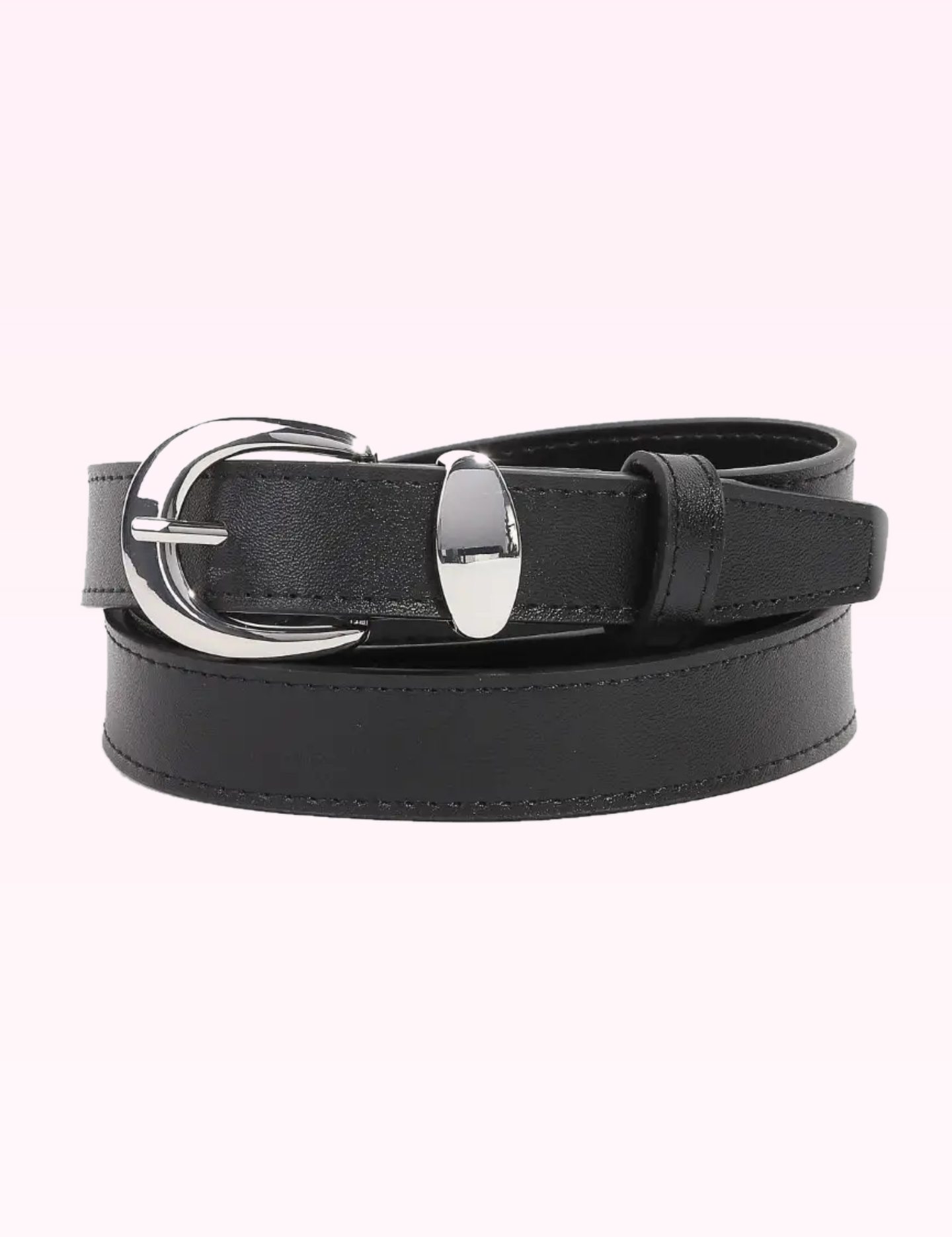 Ninety Nine Boutique super pale pink accessory photo: Black &amp; Silver Metallic Crescent Buckle Leather Belt (2026-09-29)