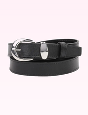 Ninety Nine Boutique super pale pink accessory photo: Black & Silver Metallic Crescent Buckle Leather Belt (2026-09-29)