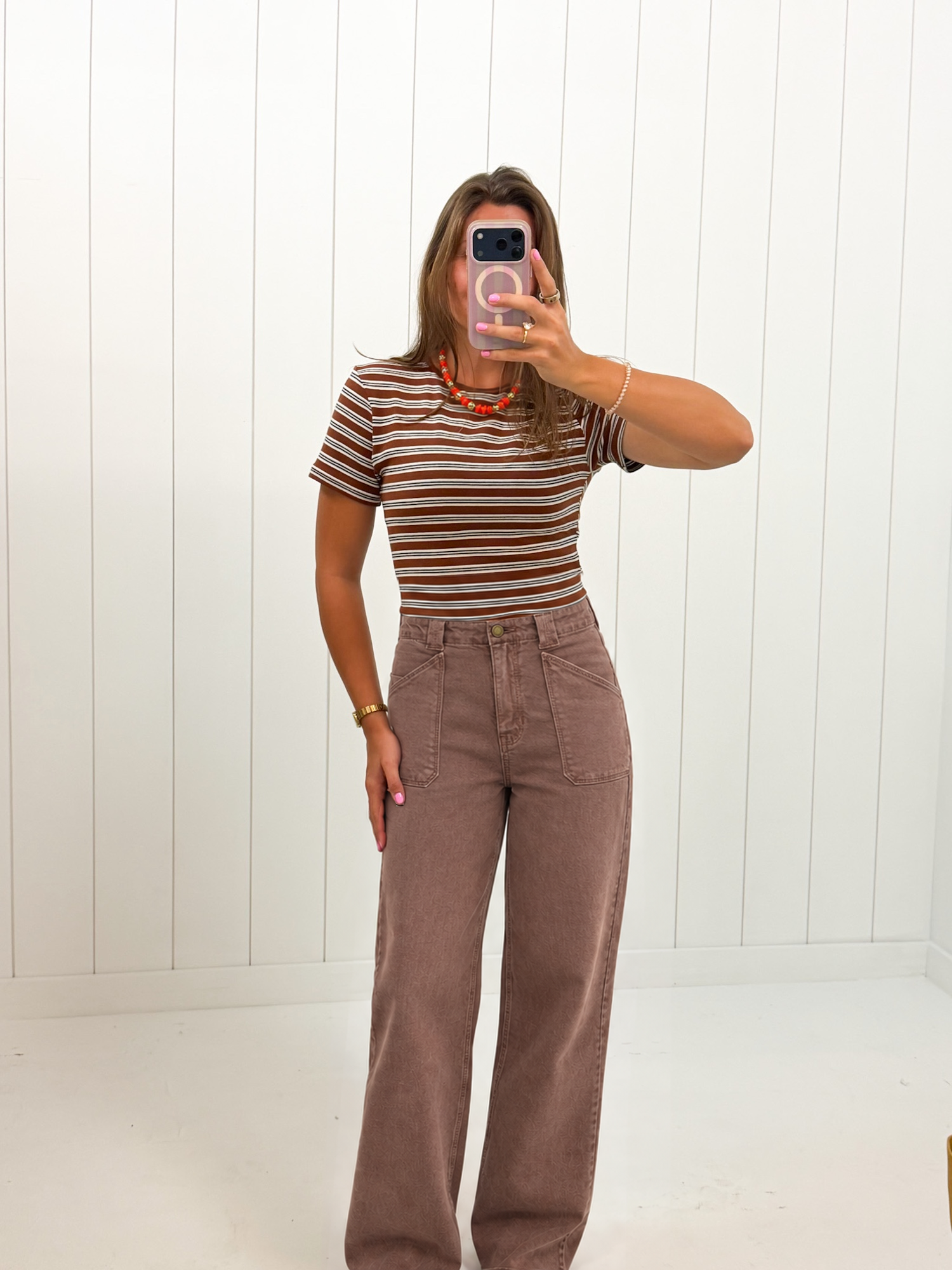 Brown Patch Pocket Wide Leg Flare