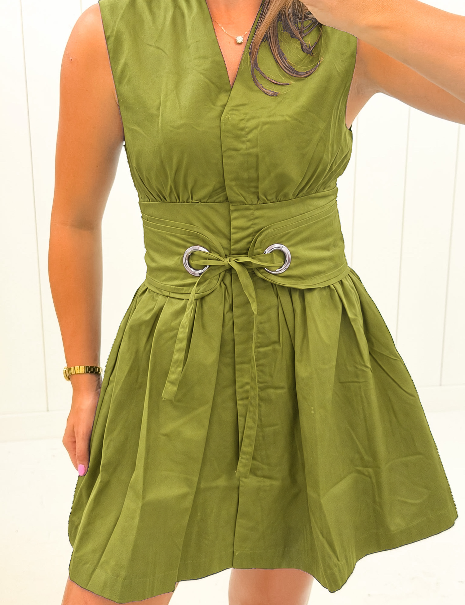 Green Fit & Flare Belt Mini Dress