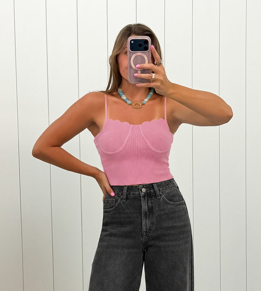 Pink Scalloped Tank Top