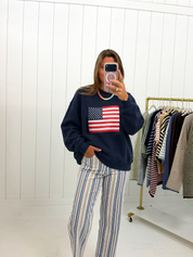 Navy USA & Flag Reversible Mockneck
