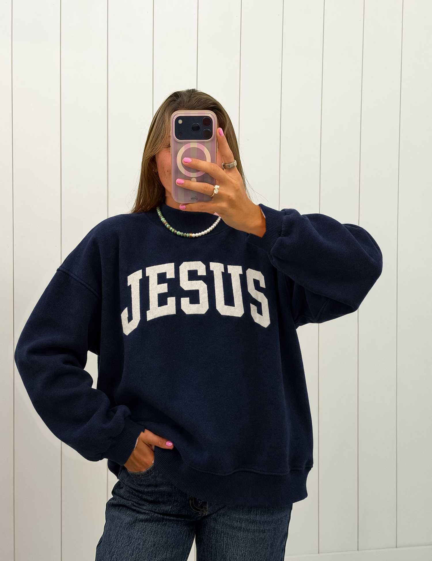 Navy Jesus Mockneck