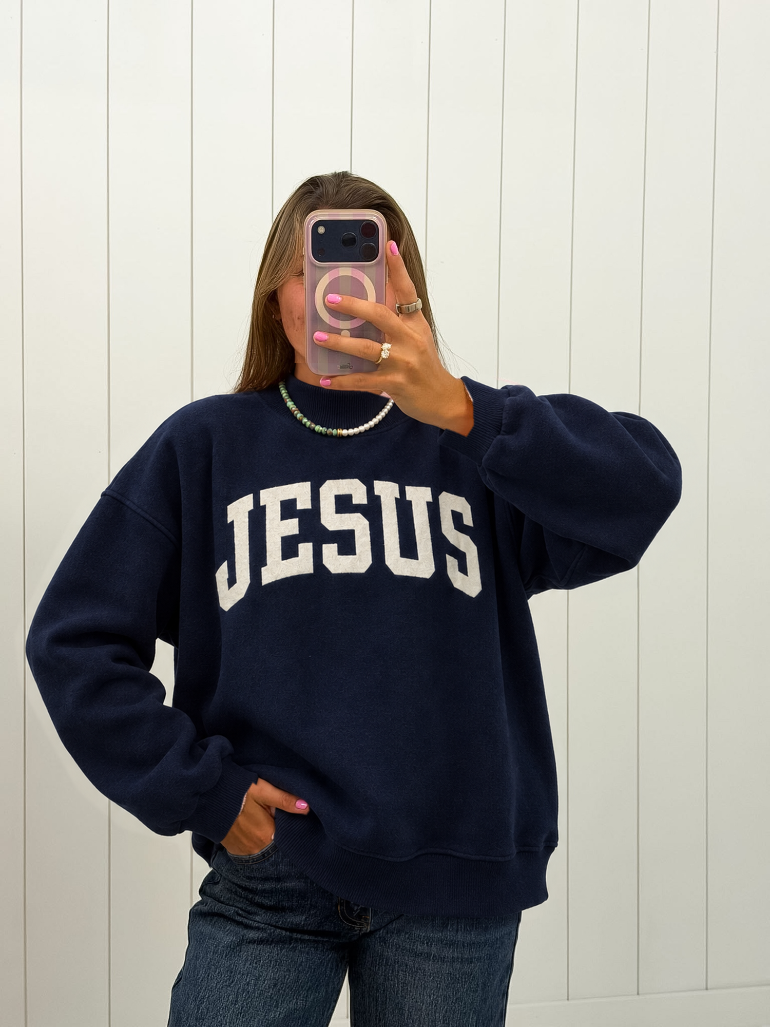 Navy Jesus Mockneck