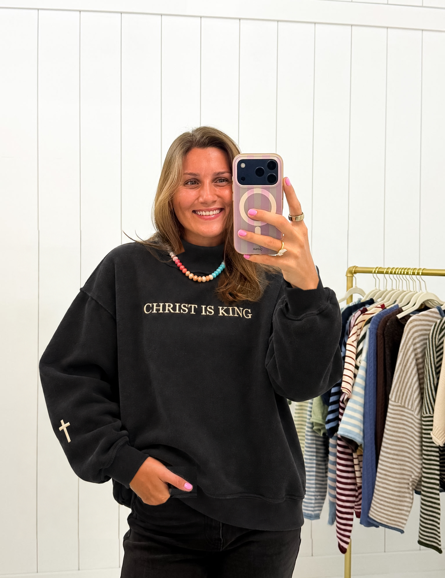 Black 'CHRIST IS KING' Embroidered Mockneck