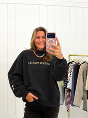 Black 'CHRIST IS KING' Embroidered Mockneck