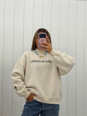 Beige 'CHRIST IS KING' Embroidered Mockneck