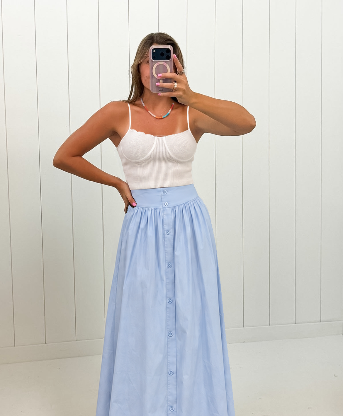 Blue Button Maxi Skirt