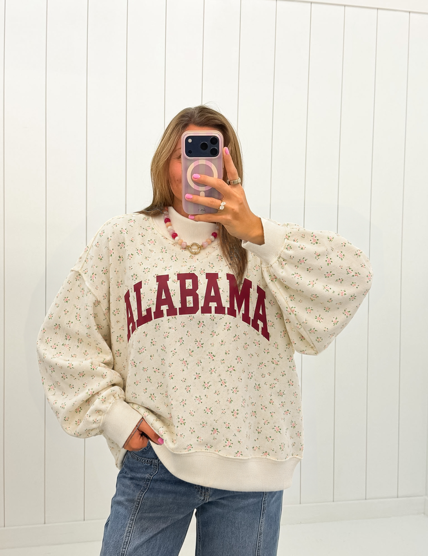 Cream Printed Alabama & AL Mockneck
