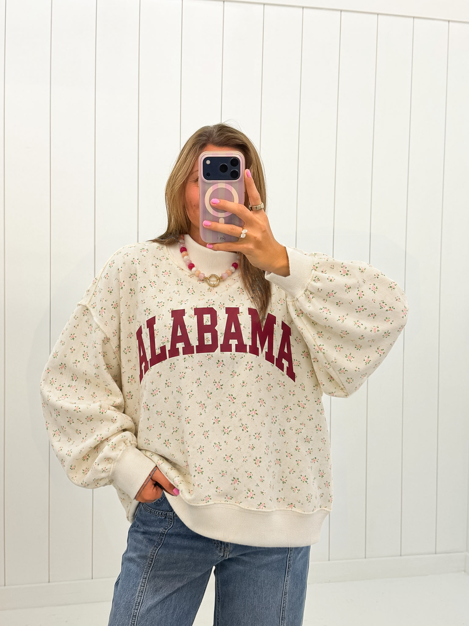Cream Printed Alabama & AL Mockneck