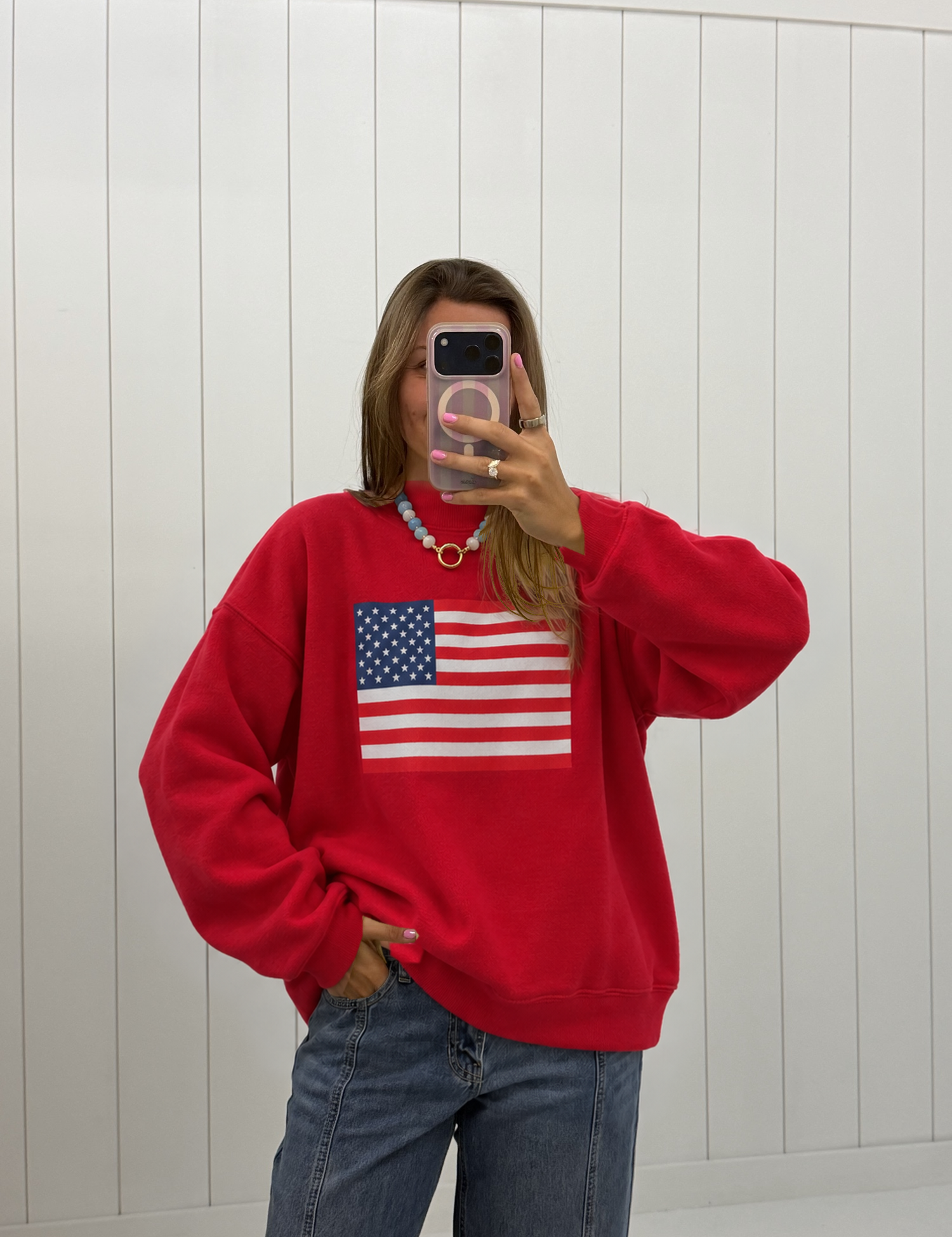 Red USA & Flag Reversible Mockneck
