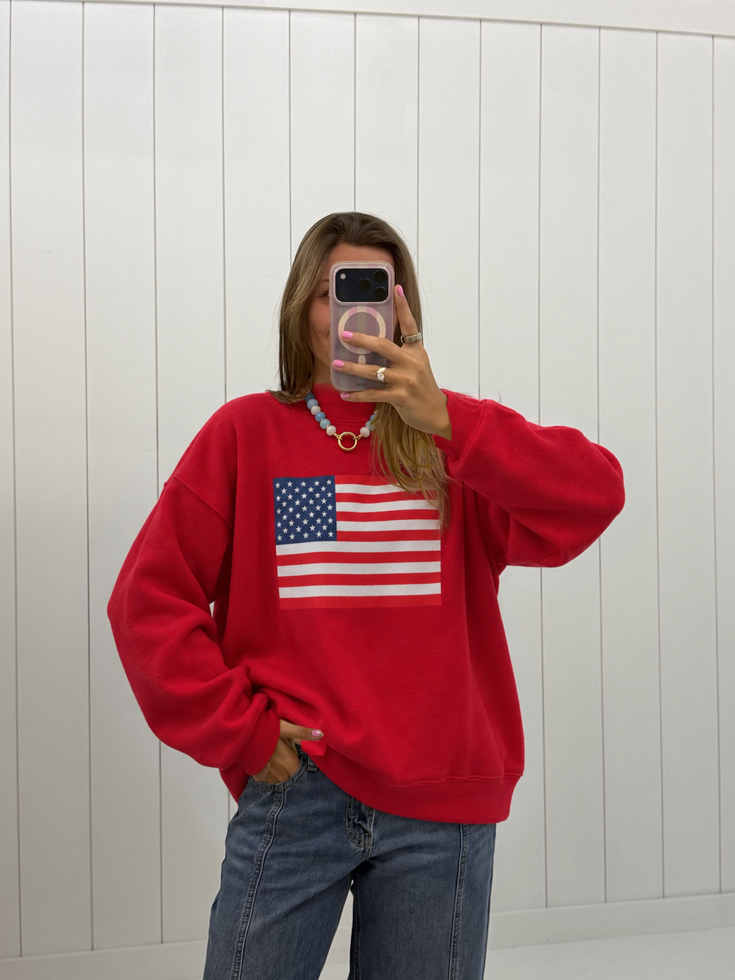 Red USA & Flag Reversible Mockneck