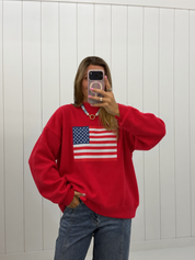 Red USA & Flag Reversible Mockneck