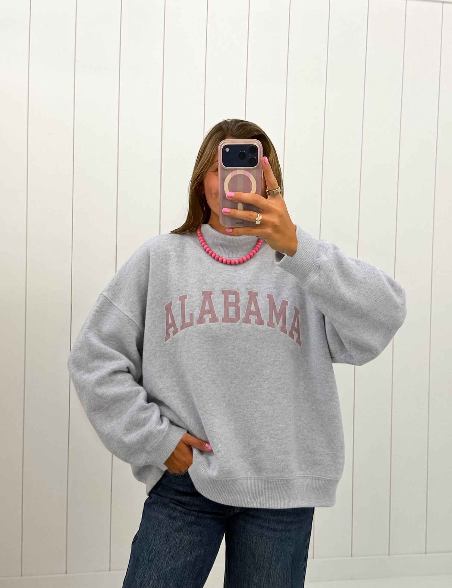Grey Embroidered Alabama Mockneck