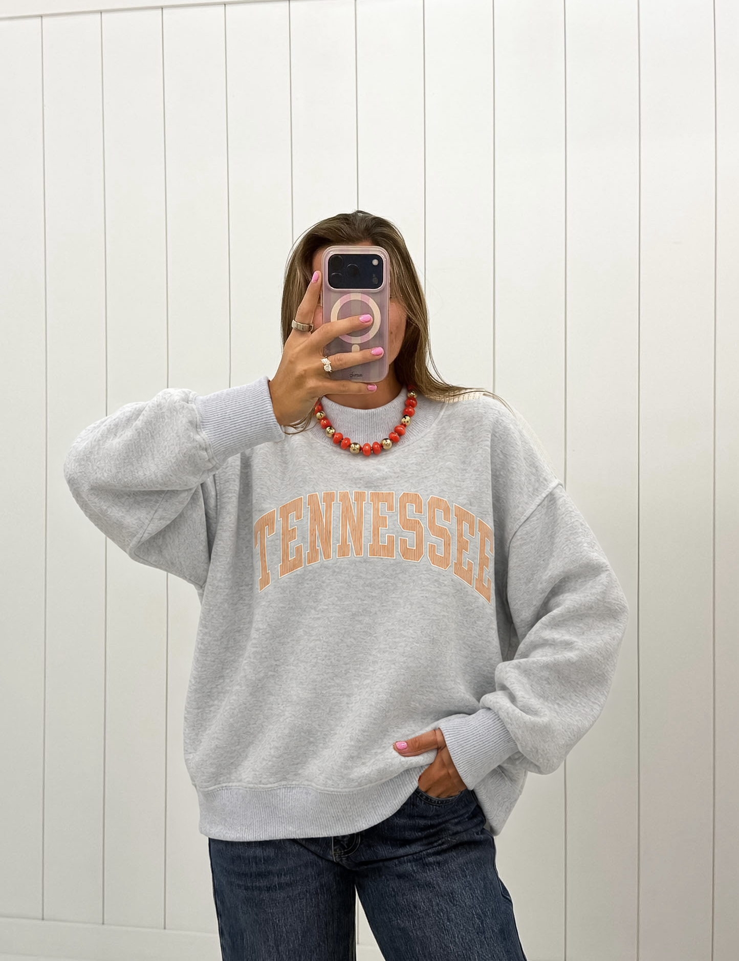 Grey Striped Embroidered Tennessee Mockneck