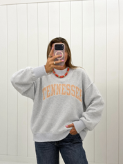 Grey Striped Embroidered Tennessee Mockneck