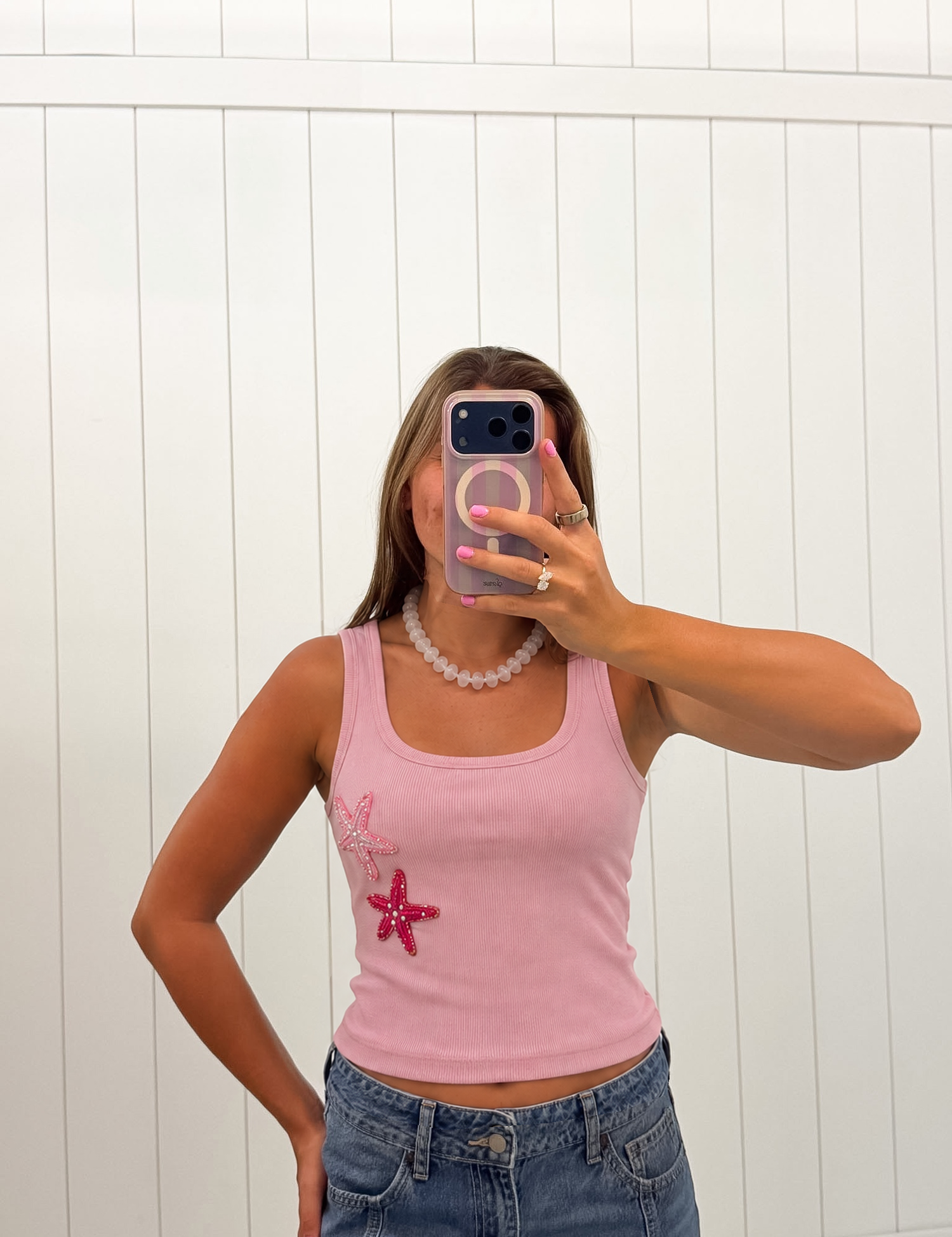 Pink Starfish Beaded Tank