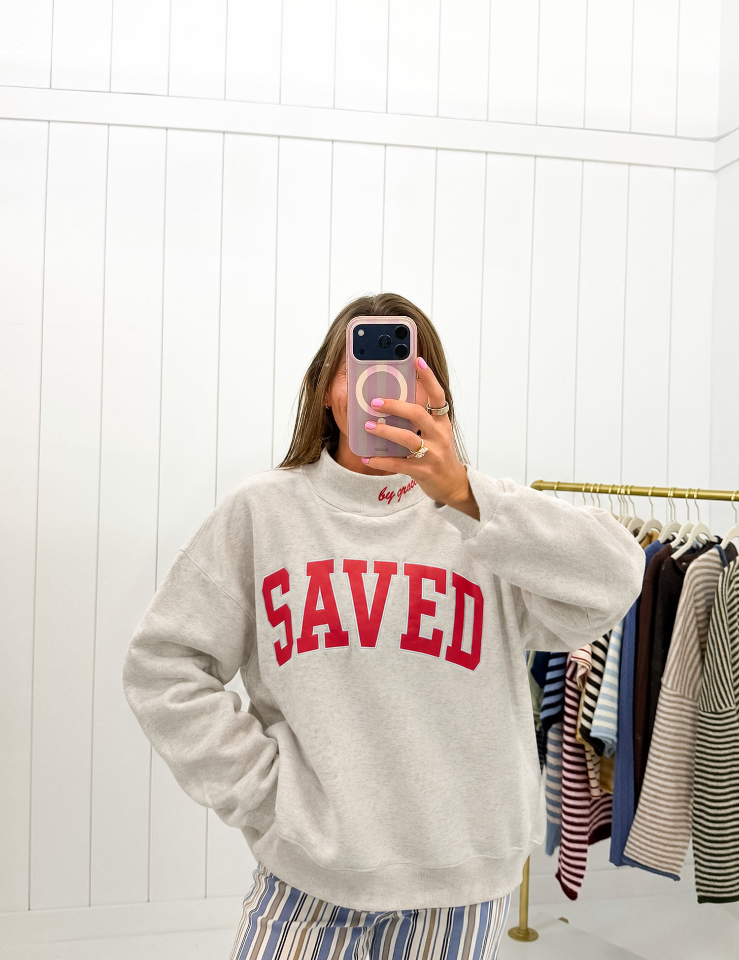 Gray Saved Mockneck Sweatshirt